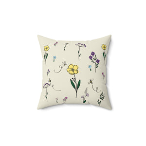 Flowers and Bees Spun Polyester Square Pillow